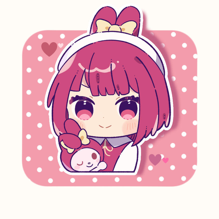 Kana from ONK in Style C half-body holding a small plushie.